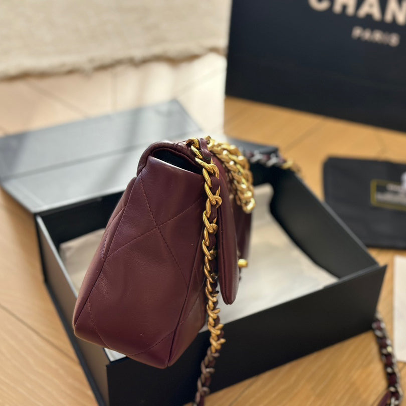 CNL Diamond check wine red chain bag 0724092501