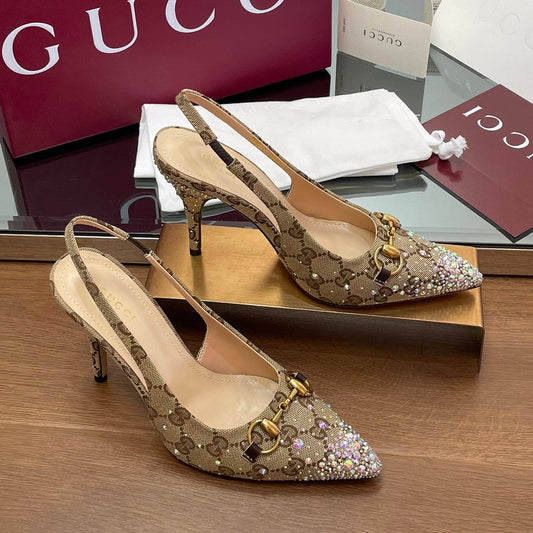 GG Horsebit crystal slingback pumps 1825031003