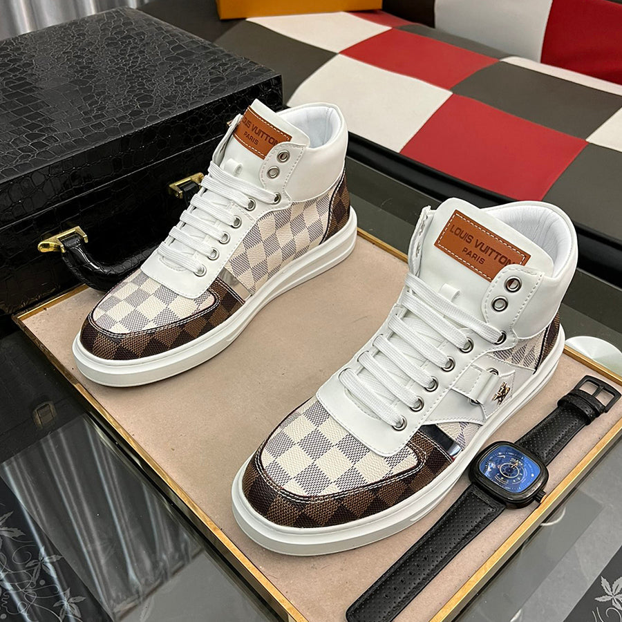 New Men's Design Plaid Presbyopia Lace-Up Versatile High-Top Sneakers
