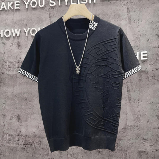 Summer round neck short sleeve knitted T-shirt 1824050701