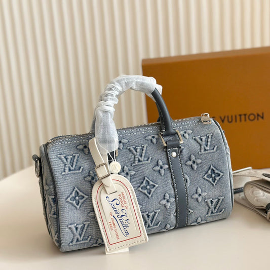 V Fashion Printed Denim Pillow Bag 0724101010
