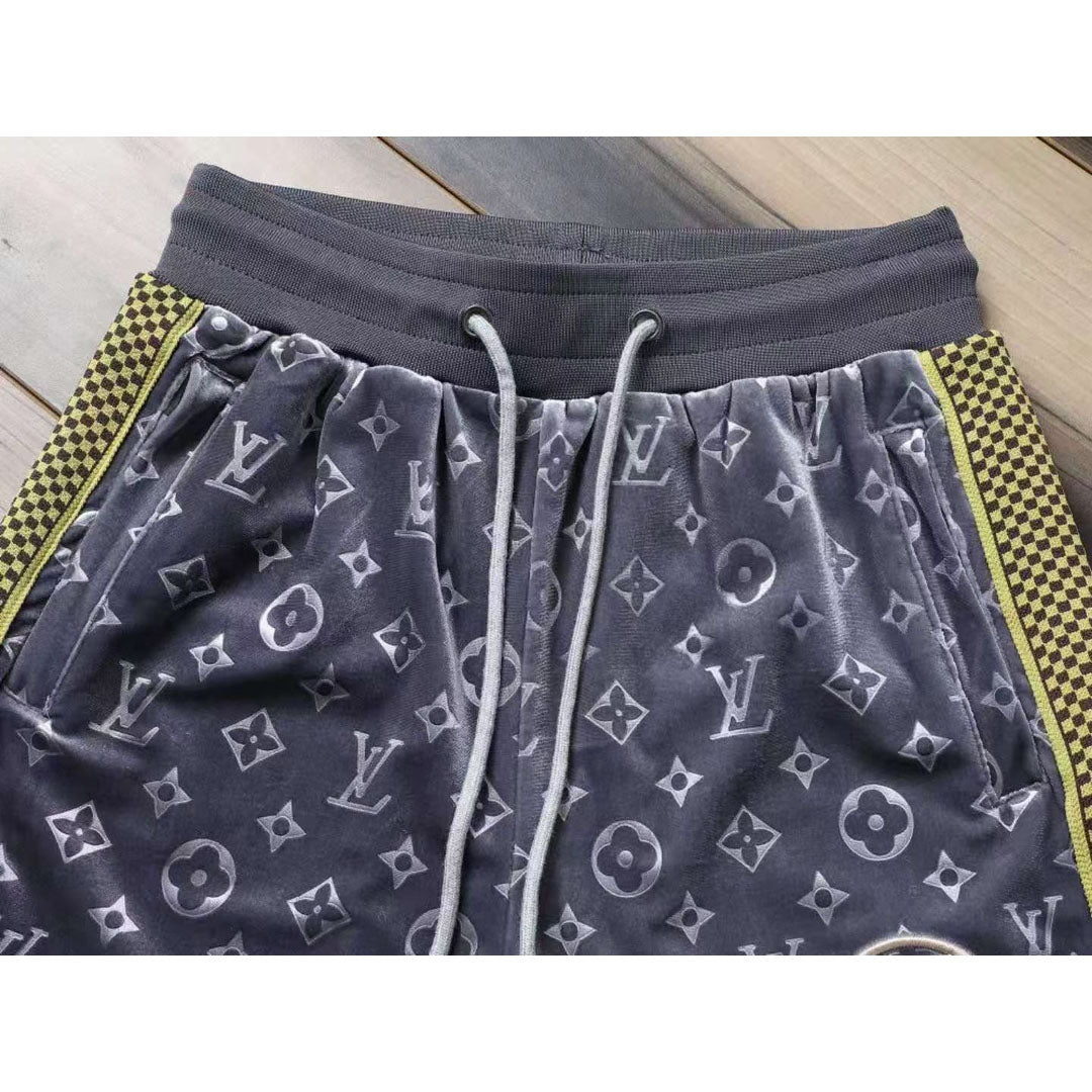 V Grey Embroidered Velvet Suit LXYMC23021505