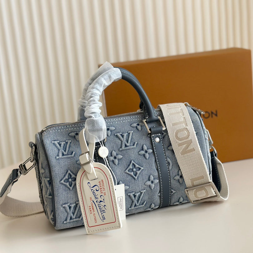 V Fashion Printed Denim Pillow Bag 0724101010