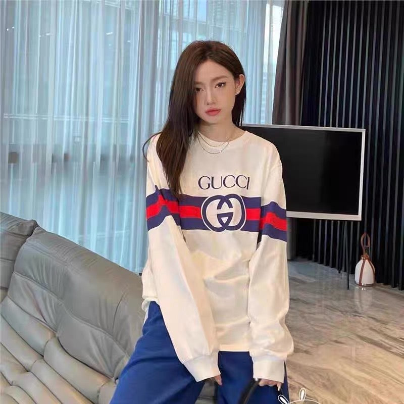 GG 24ss red and blue striped print sweatshirt 1824102213