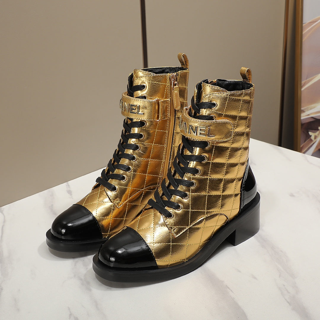 CNL fashion rhombus gold and silver cowhide boots 0724101707