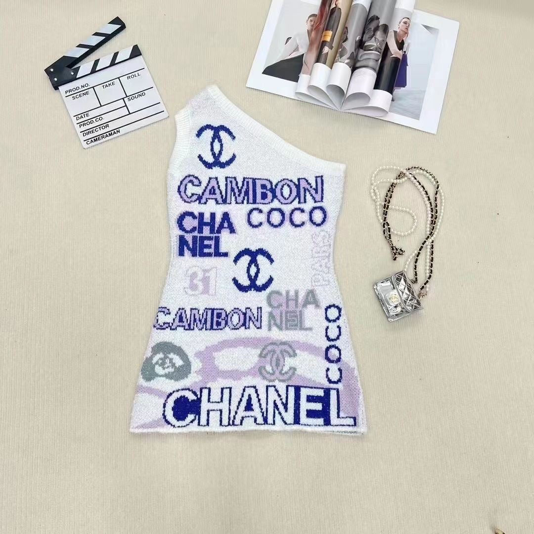 Fashionable diagonal shoulder sexy knit dress PD10052416