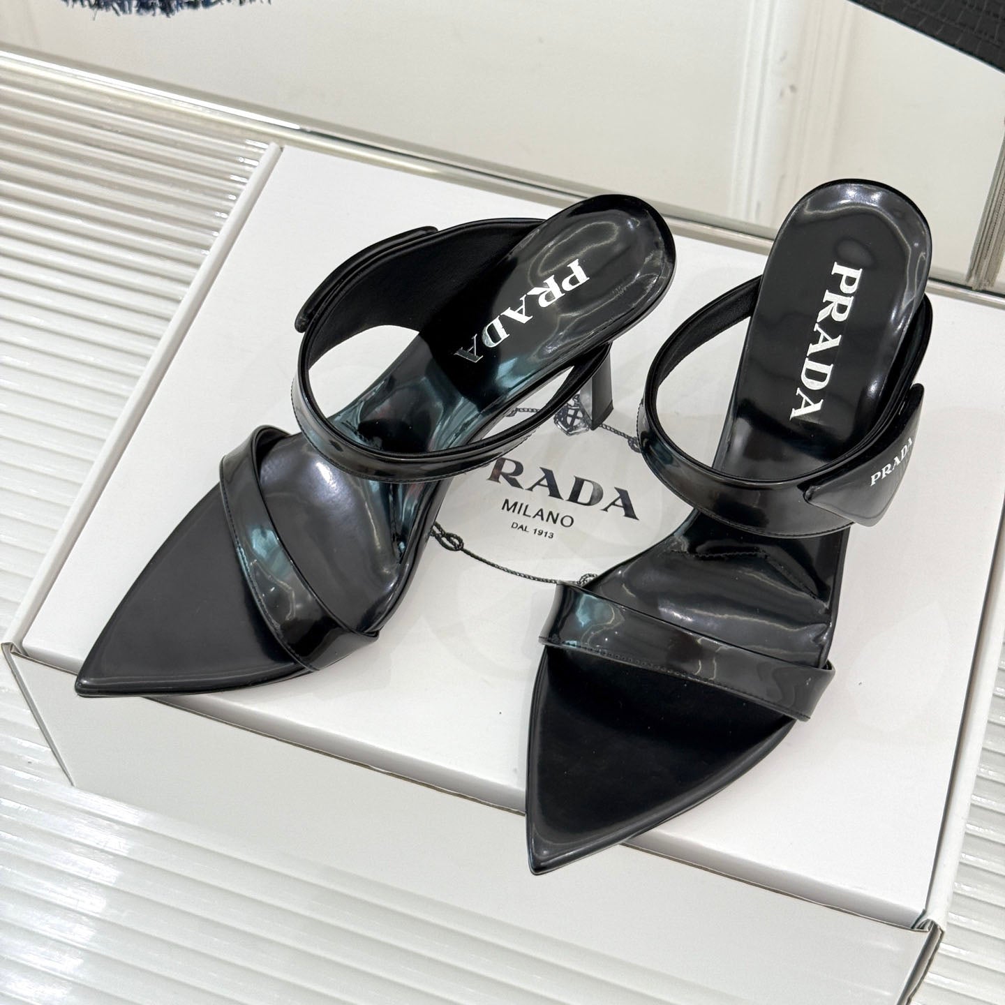 PR Triangle logo pointed toe sandals 1825061002