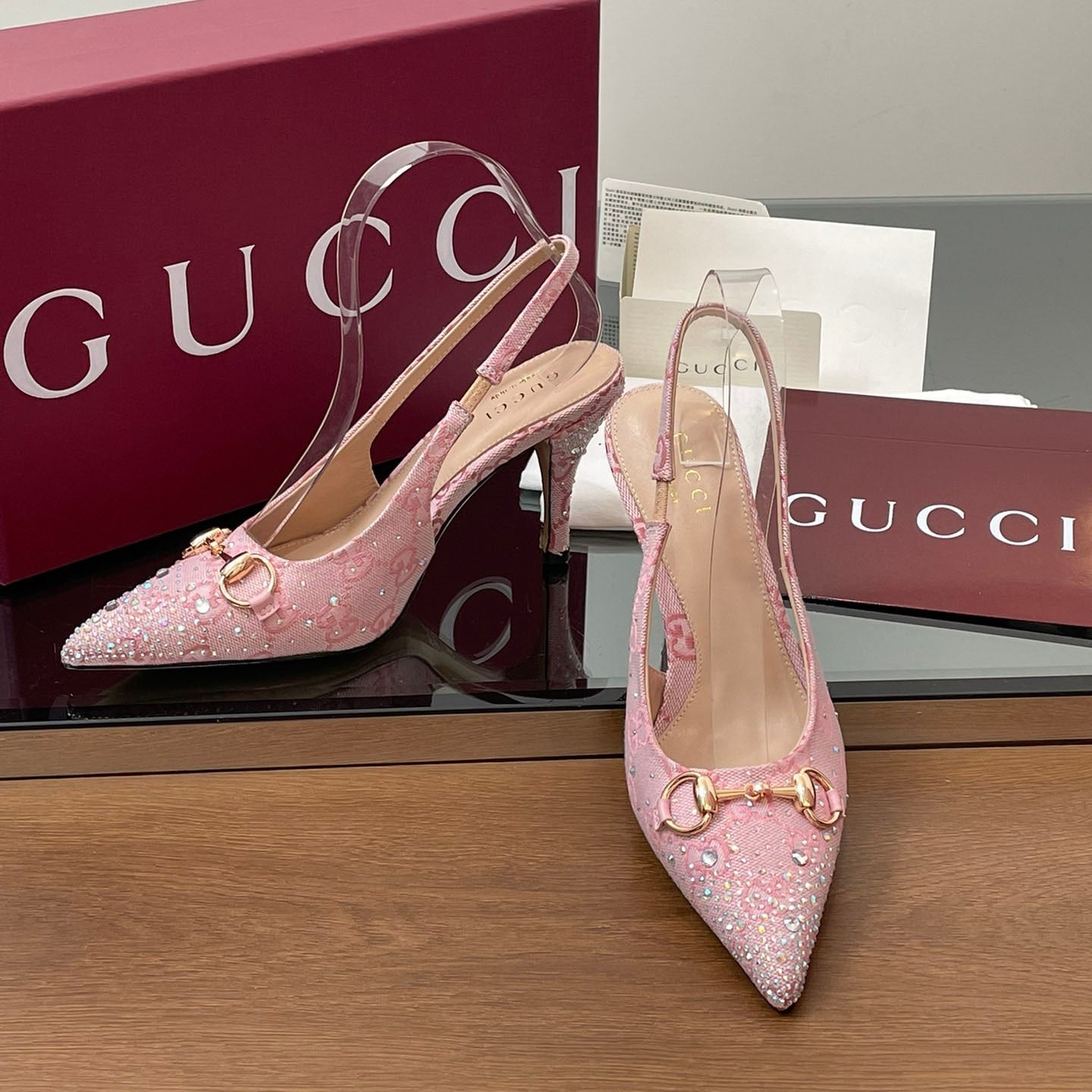 GG Horsebit crystal slingback pumps 1825031003