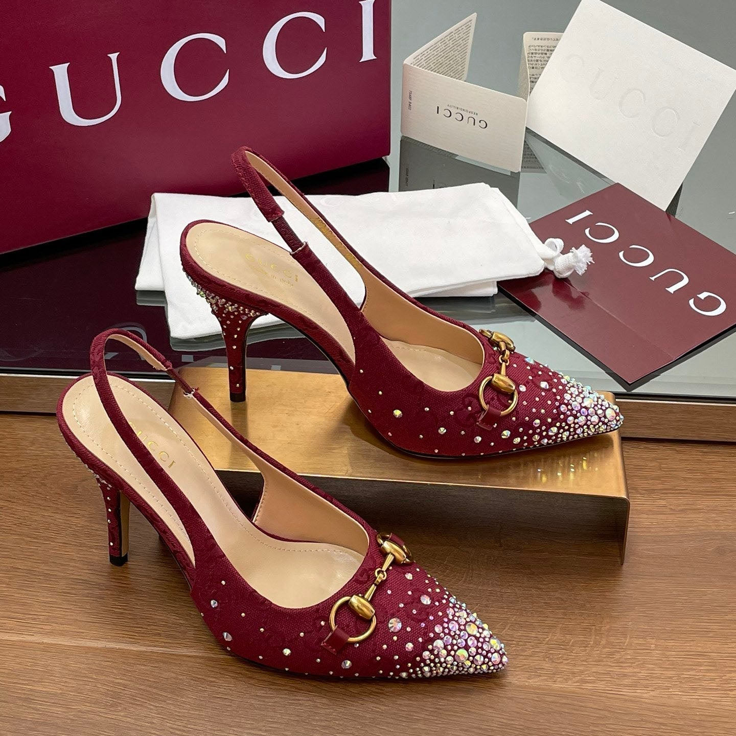 GG Horsebit crystal slingback pumps 1825031003