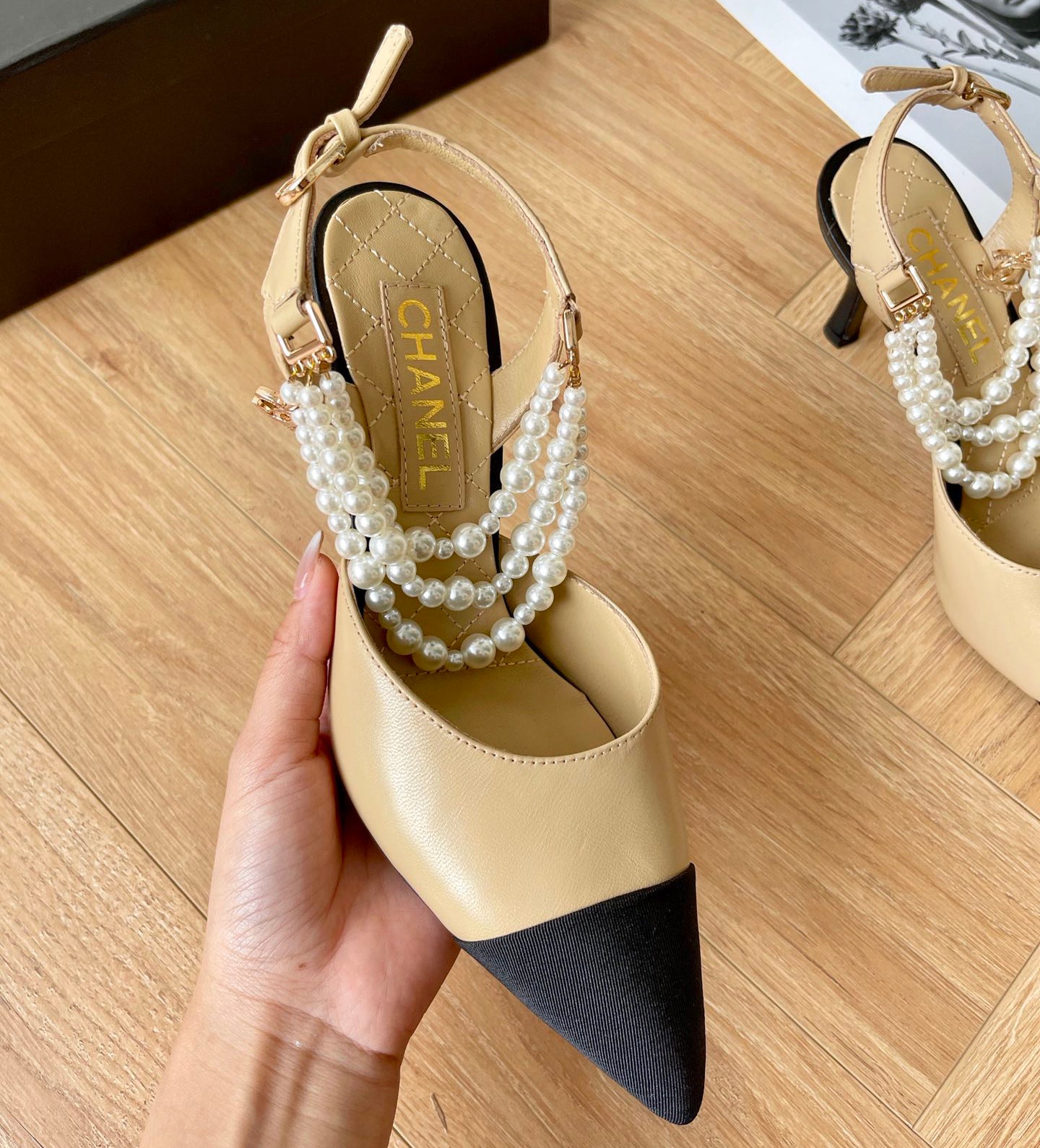 CNL Pointed pearl chain high heel sandals 1824070202