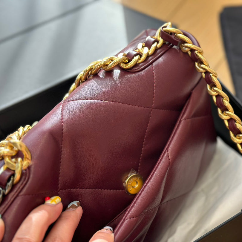 CNL Diamond check wine red chain bag 0724092501