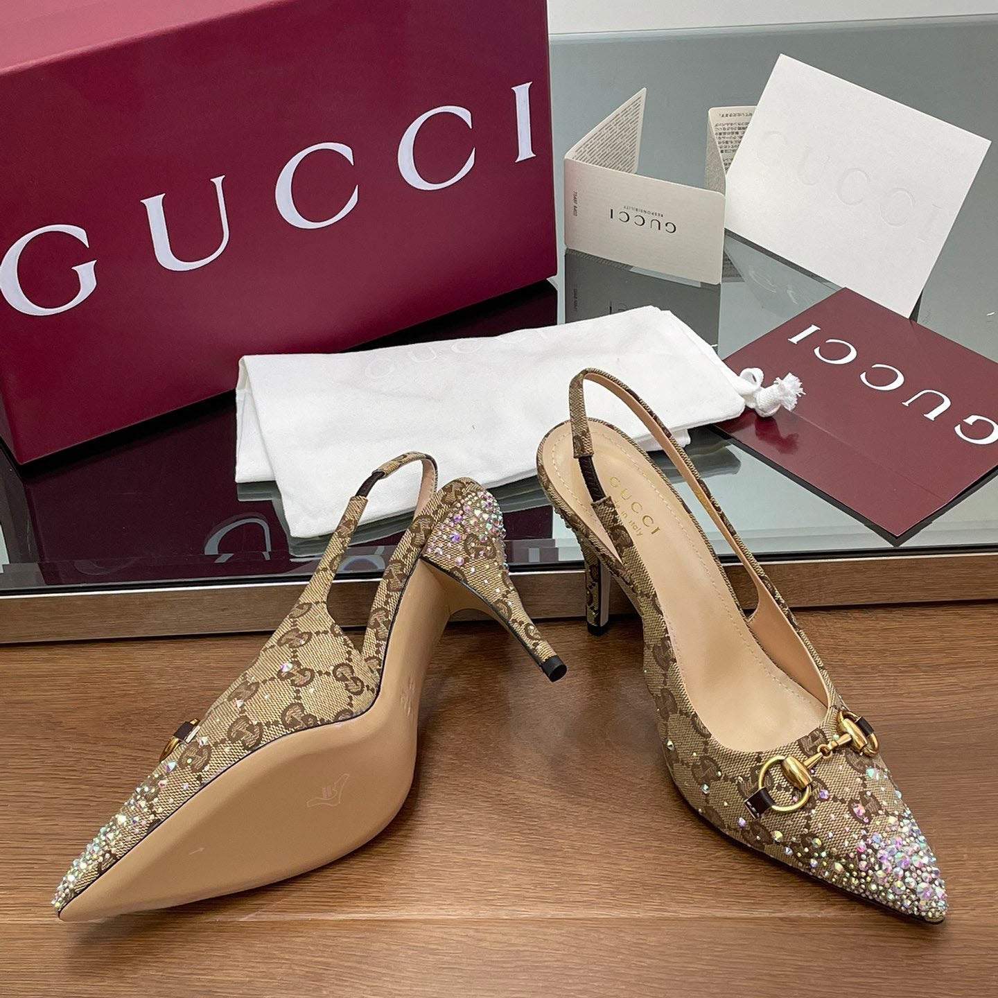 GG Horsebit crystal slingback pumps 1825031003