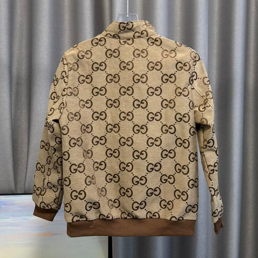 Casual brown letter-printed coat fashion collar zipper design