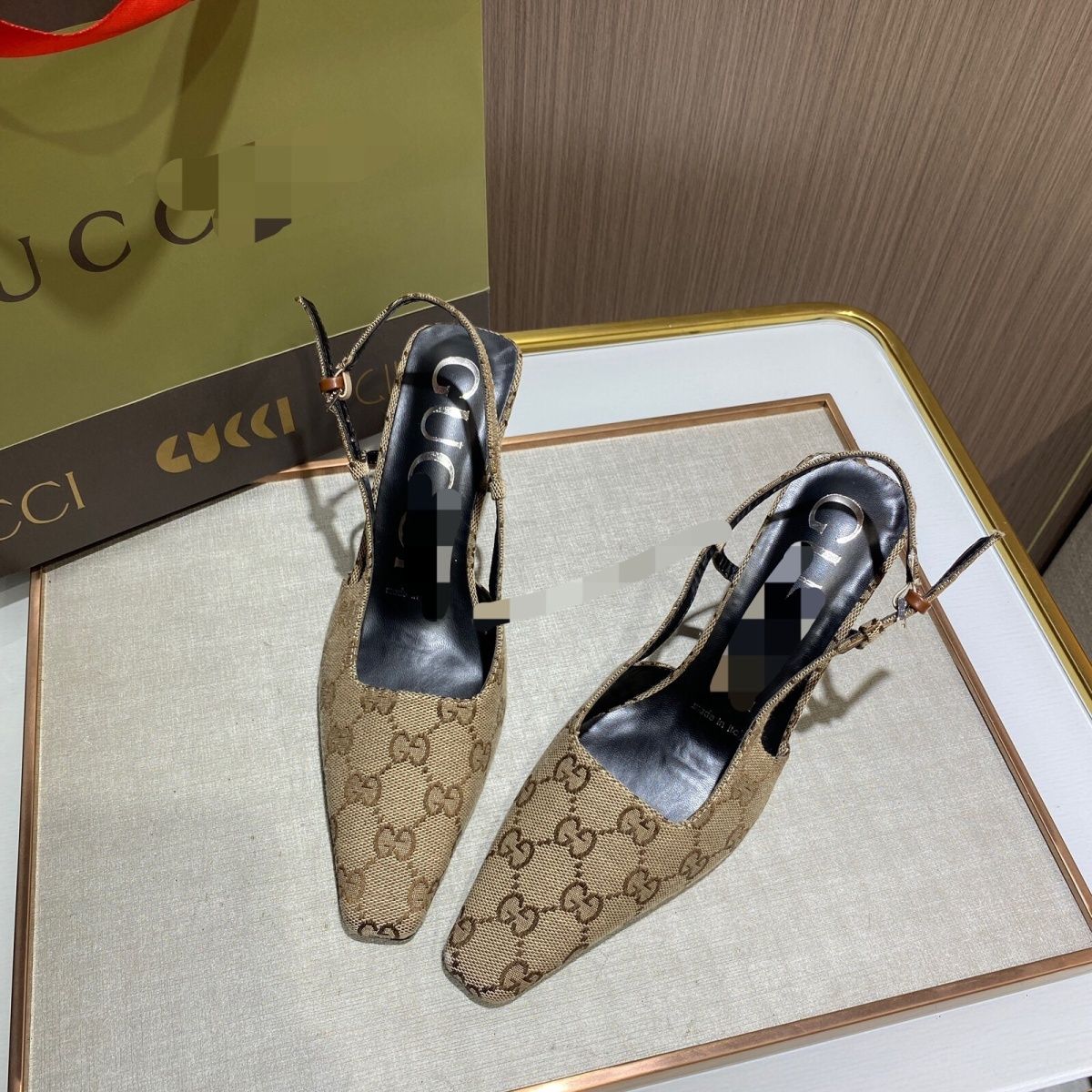 One-Line Buckle Square Toe Cat Heel Fashion High-Heeled Shoes XC0823091106