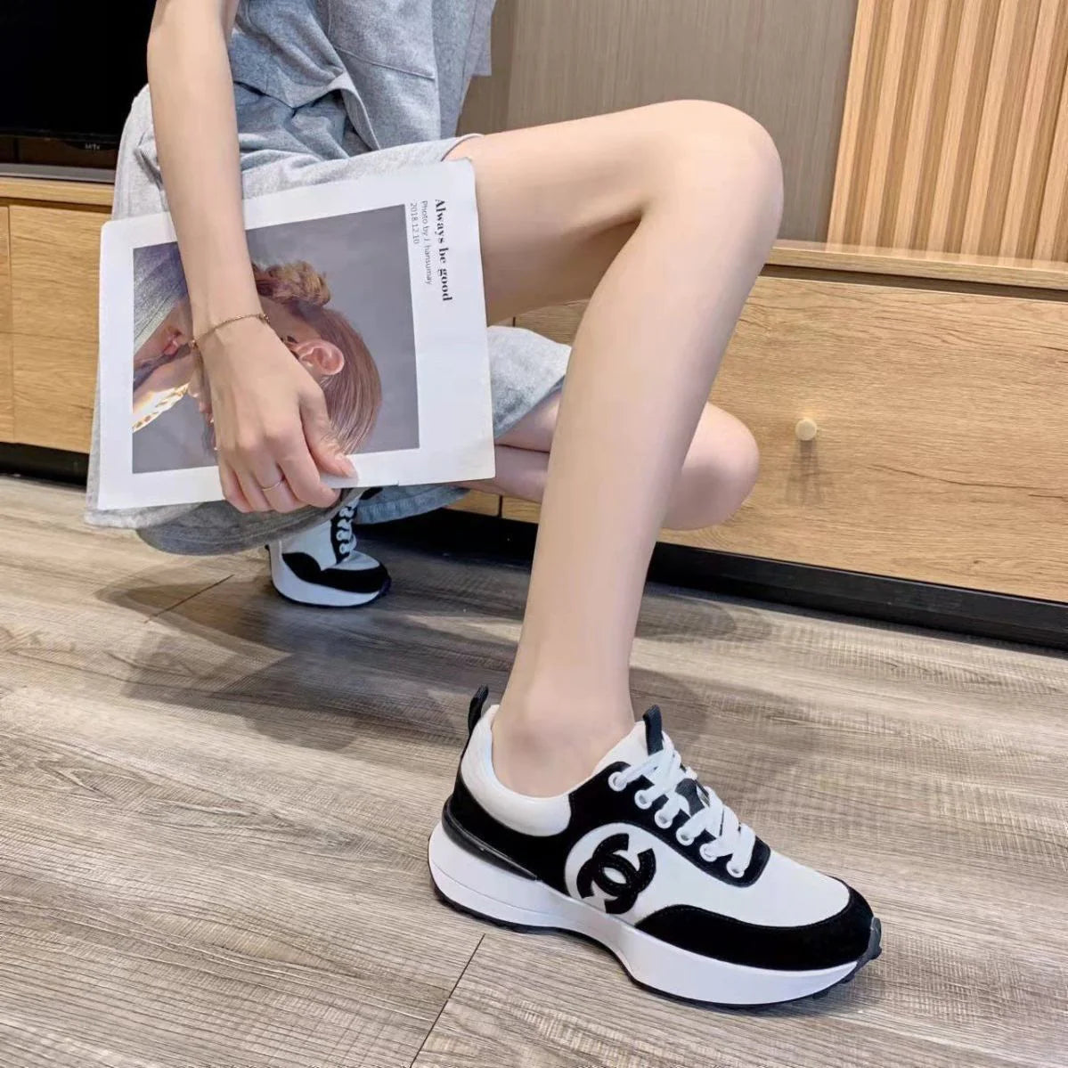 New Sneakers Leather Platform Casual Shoes 1024031409