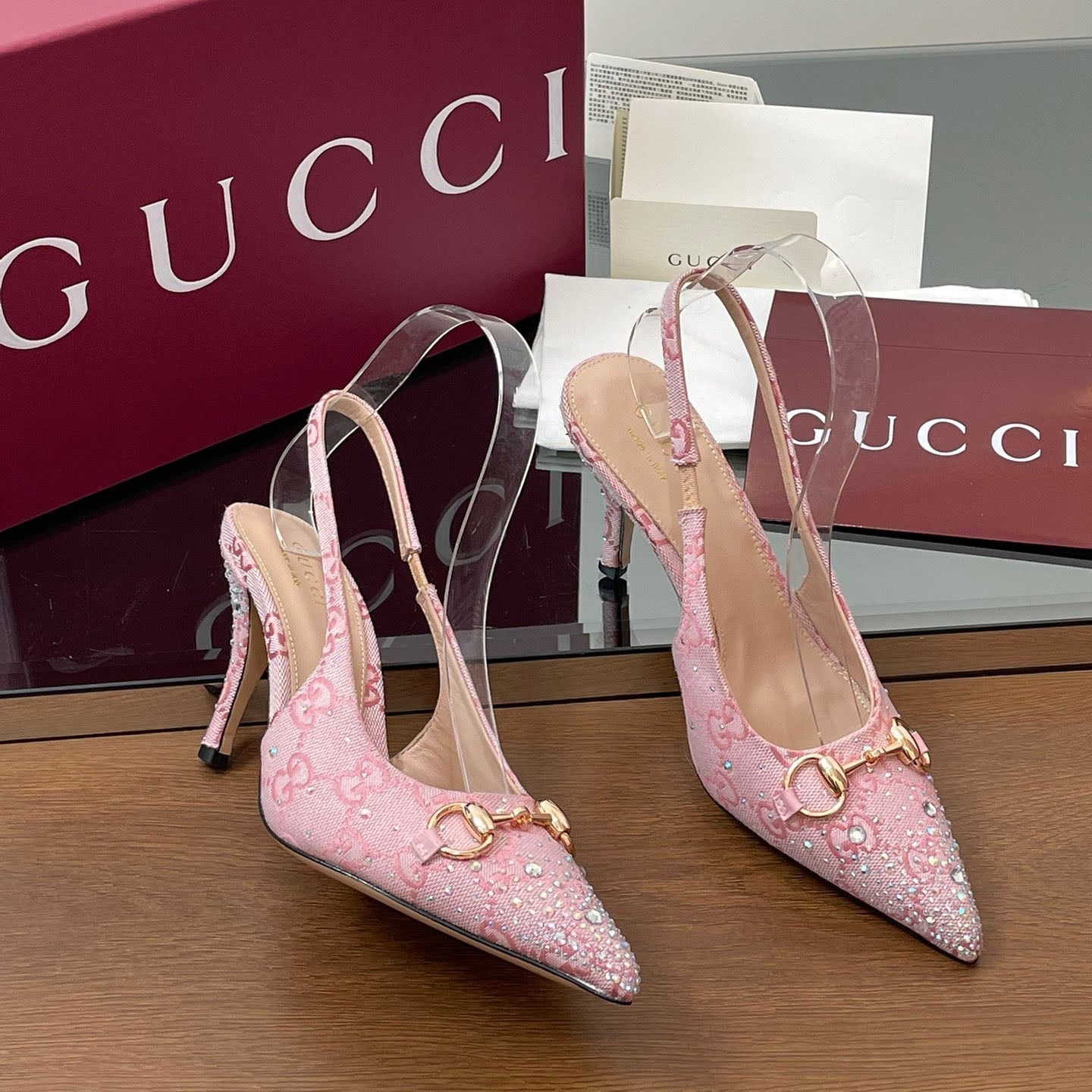 GG Horsebit crystal slingback pumps 1825031003