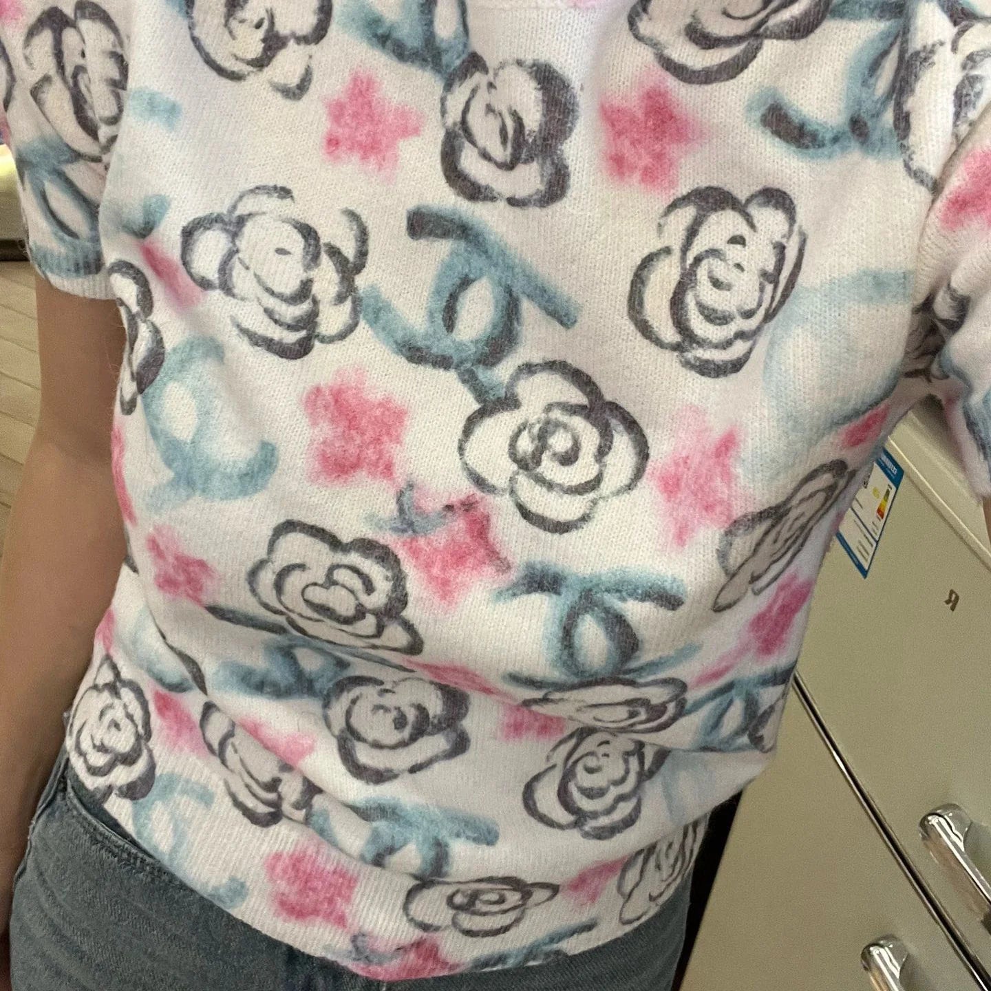 Hand-painted Camellia Double C Print Knit Short Sleeve 1024122306