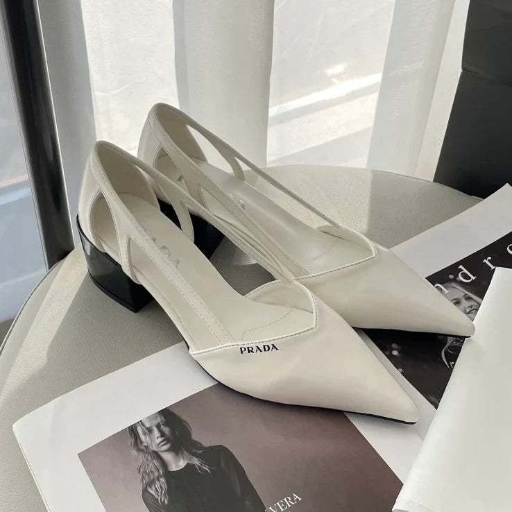 Early spring new pointed toe thick heeled single shoes 1025030404