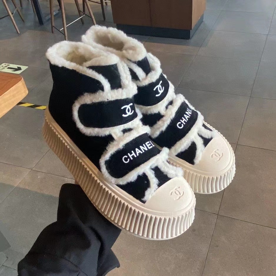 23 CL Velvet high-top and low-top genuine leather thick-soled warm Velcro fasteners, versatile and fashionable platform shoes PD 0423111405