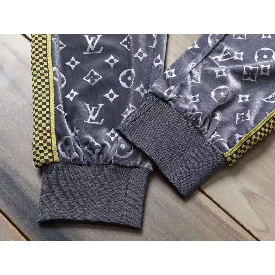 V Grey Embroidered Velvet Suit LXYMC23021505