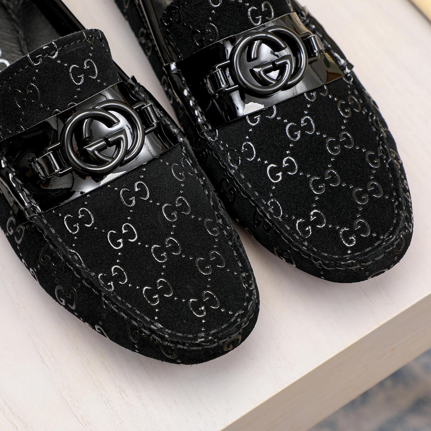 G fashion all-black printed slip-ons 0724091402