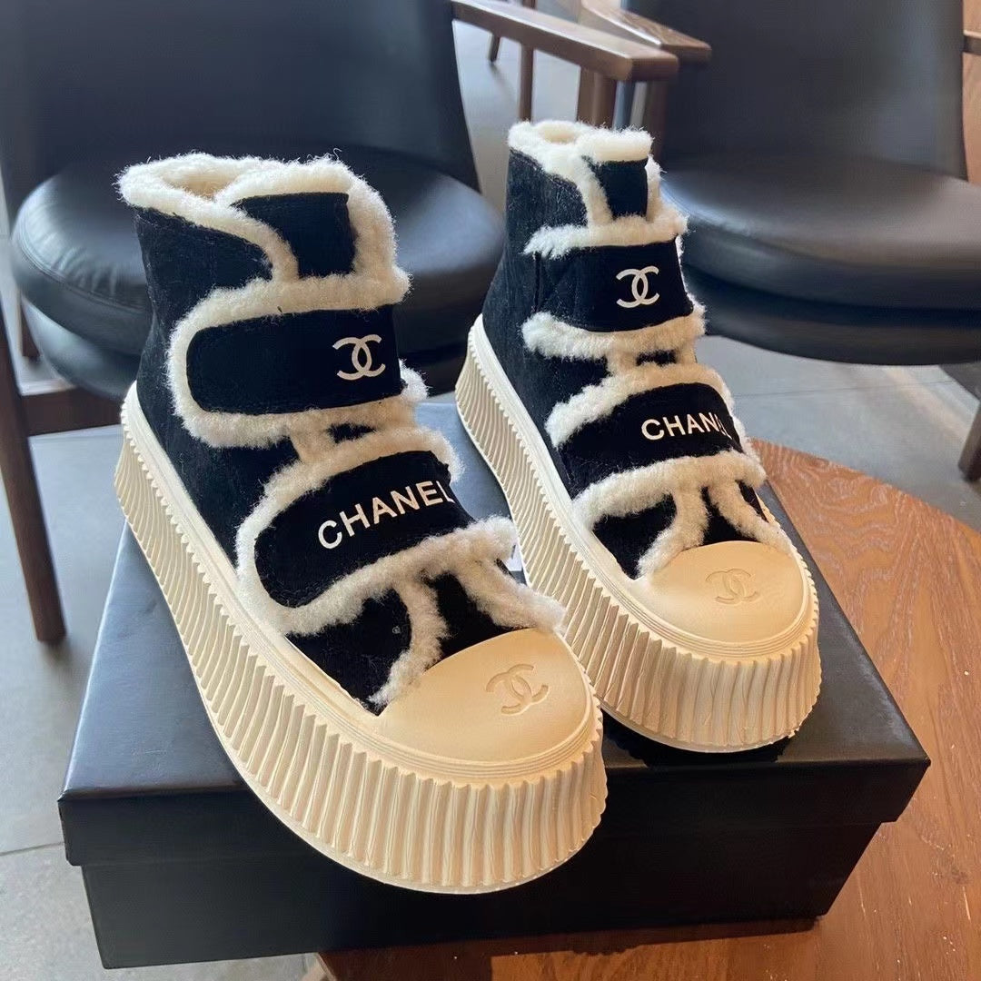 23 CL Velvet high-top and low-top genuine leather thick-soled warm Velcro fasteners, versatile and fashionable platform shoes PD 0423111405