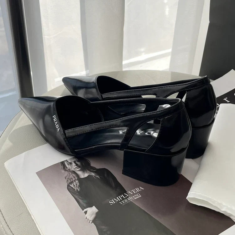 Early spring new pointed toe thick heeled single shoes 1025030404