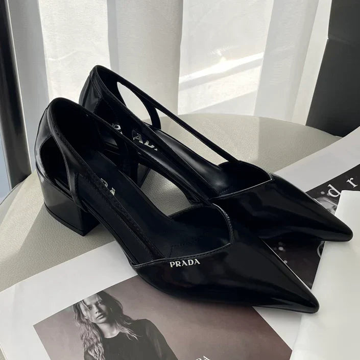 Early spring new pointed toe thick heeled single shoes 1025030404