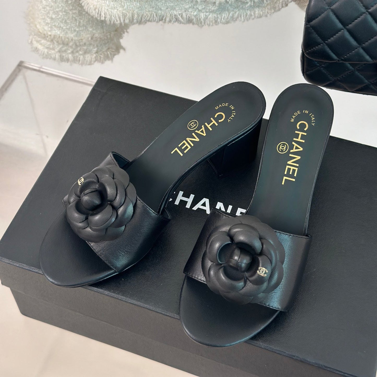 CNL Camellia block heel slippers 1824082701