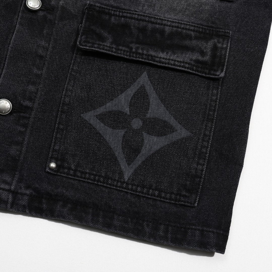 Fashion Casual Printed Black Grey Straight Denim Suit 1025031104