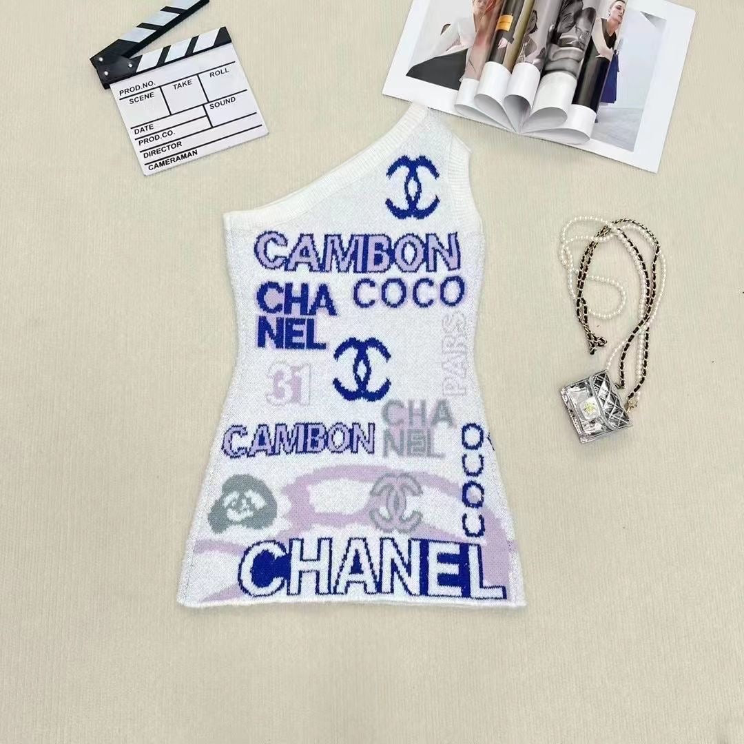 Fashionable diagonal shoulder sexy knit dress PD10052416