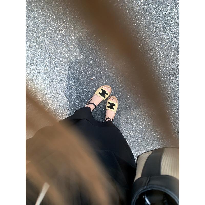 New Fashion Embroidered Hemp Cross Strap Leather Flat Sandals 1024041208