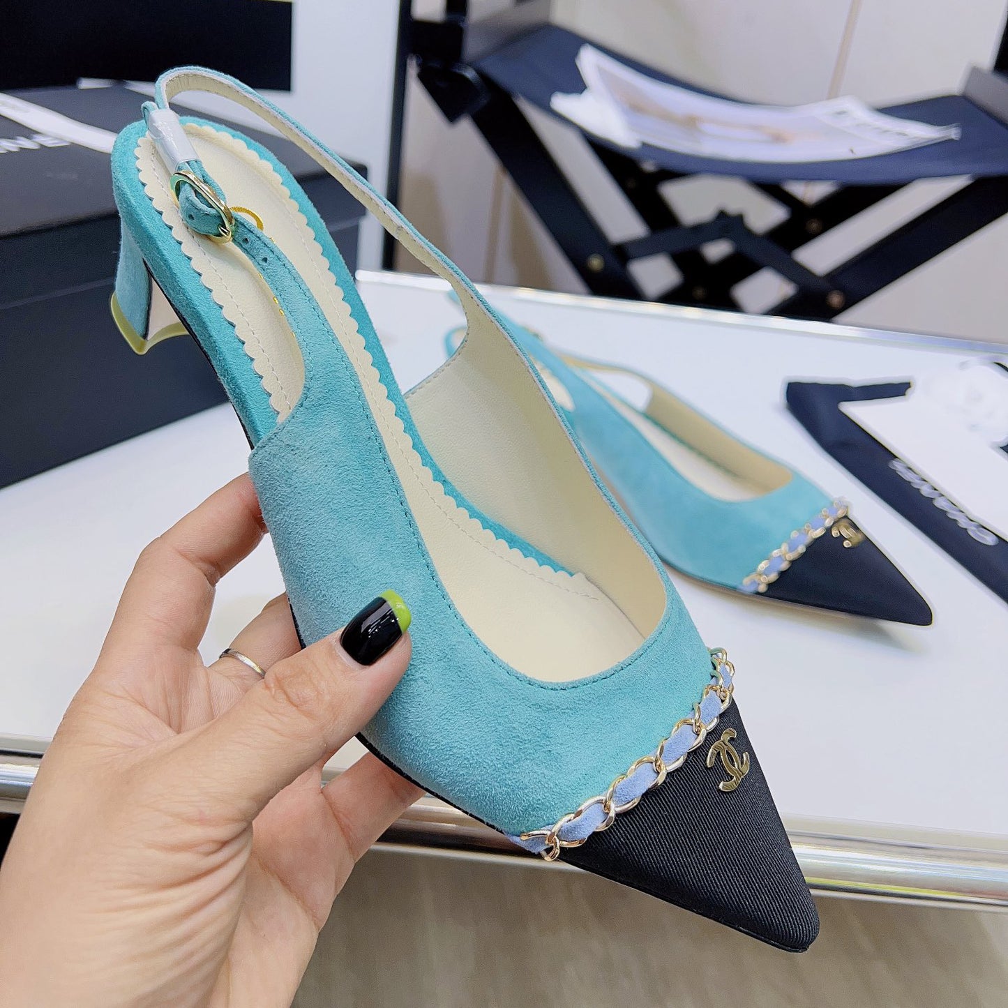 Pointed toe rhombus chain small high heel sandals XC16062303