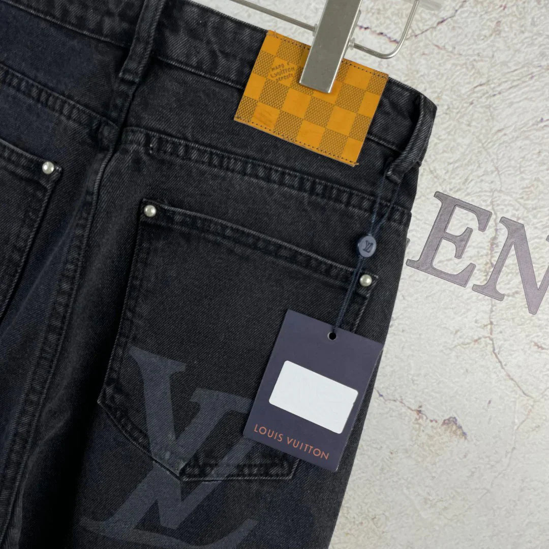 Fashion Casual Printed Black Grey Straight Denim Suit 1025031104