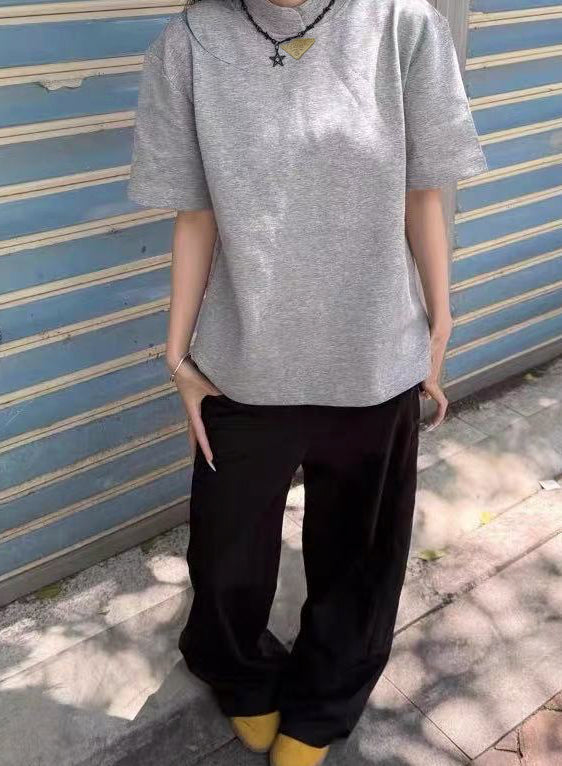 PR Liquid ammonia cotton petal collar straight shoulder T-shirt 1825052002