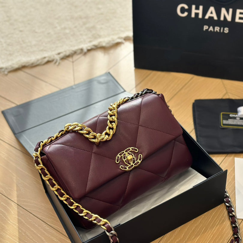 CNL Diamond check wine red chain bag 0724092501