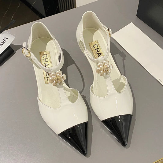 New fashionable patent leather pointed toe camellia wedge shoes 1024022204