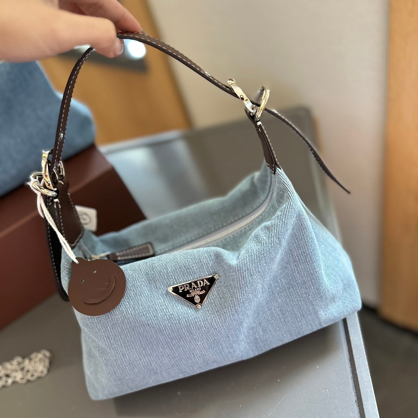 Classic underarm denim bag 1824050302