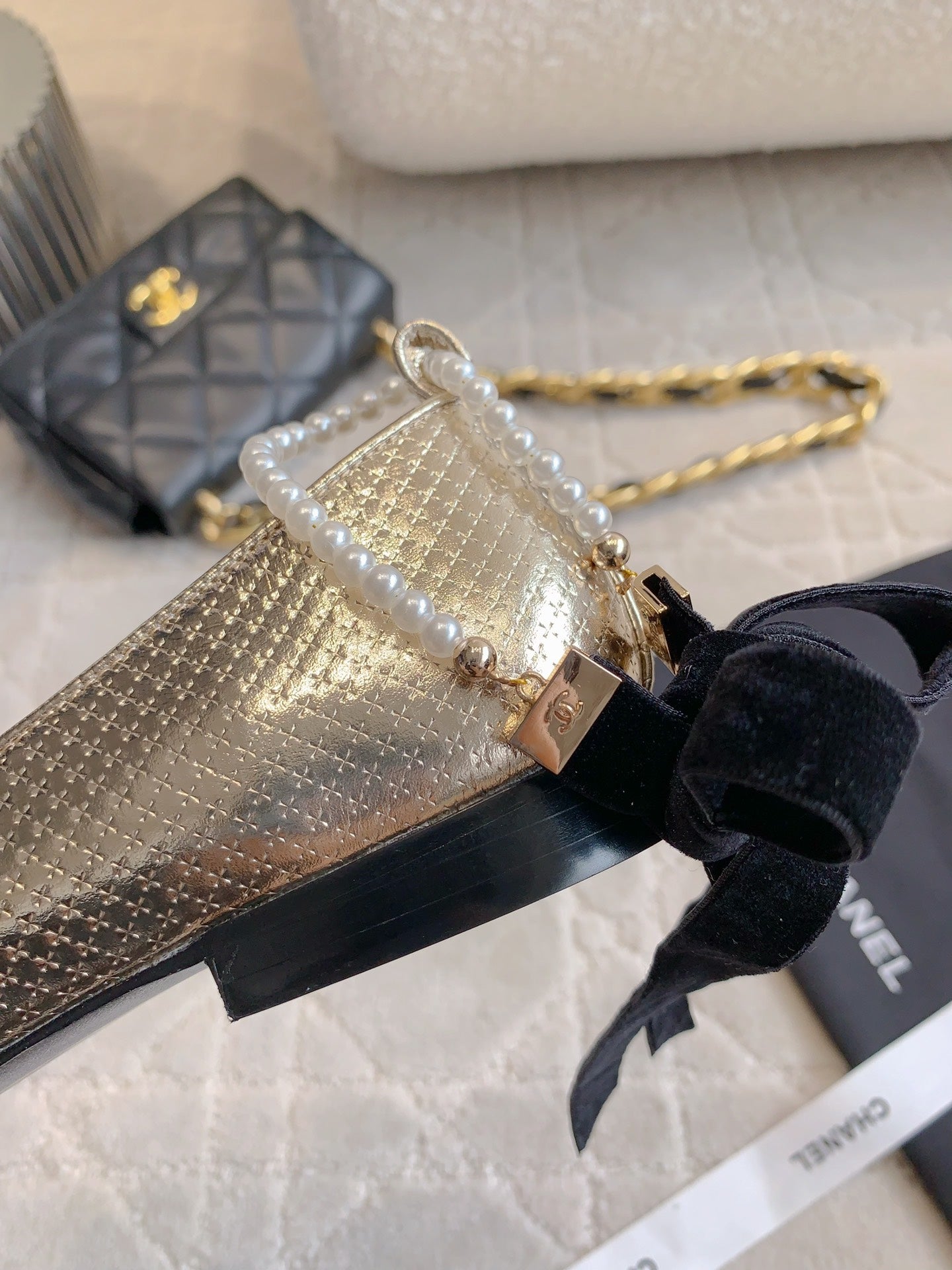 CHA Pearl anklet bow embellished ballet flats 1825022814