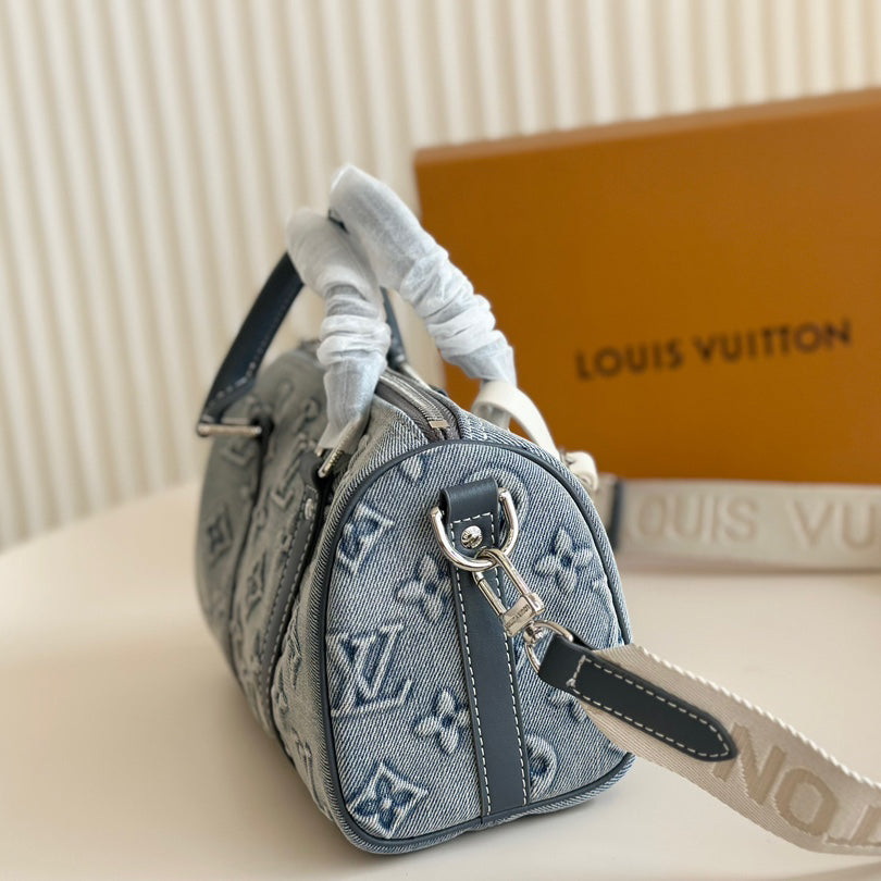 V Fashion Printed Denim Pillow Bag 0724101010