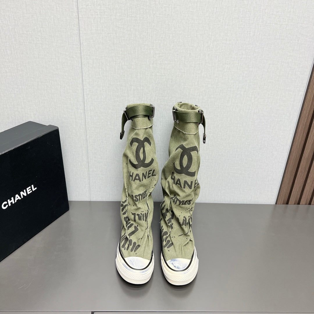 CNL2024vs autumn and winter new thick-soled canvas long boots 0724091201