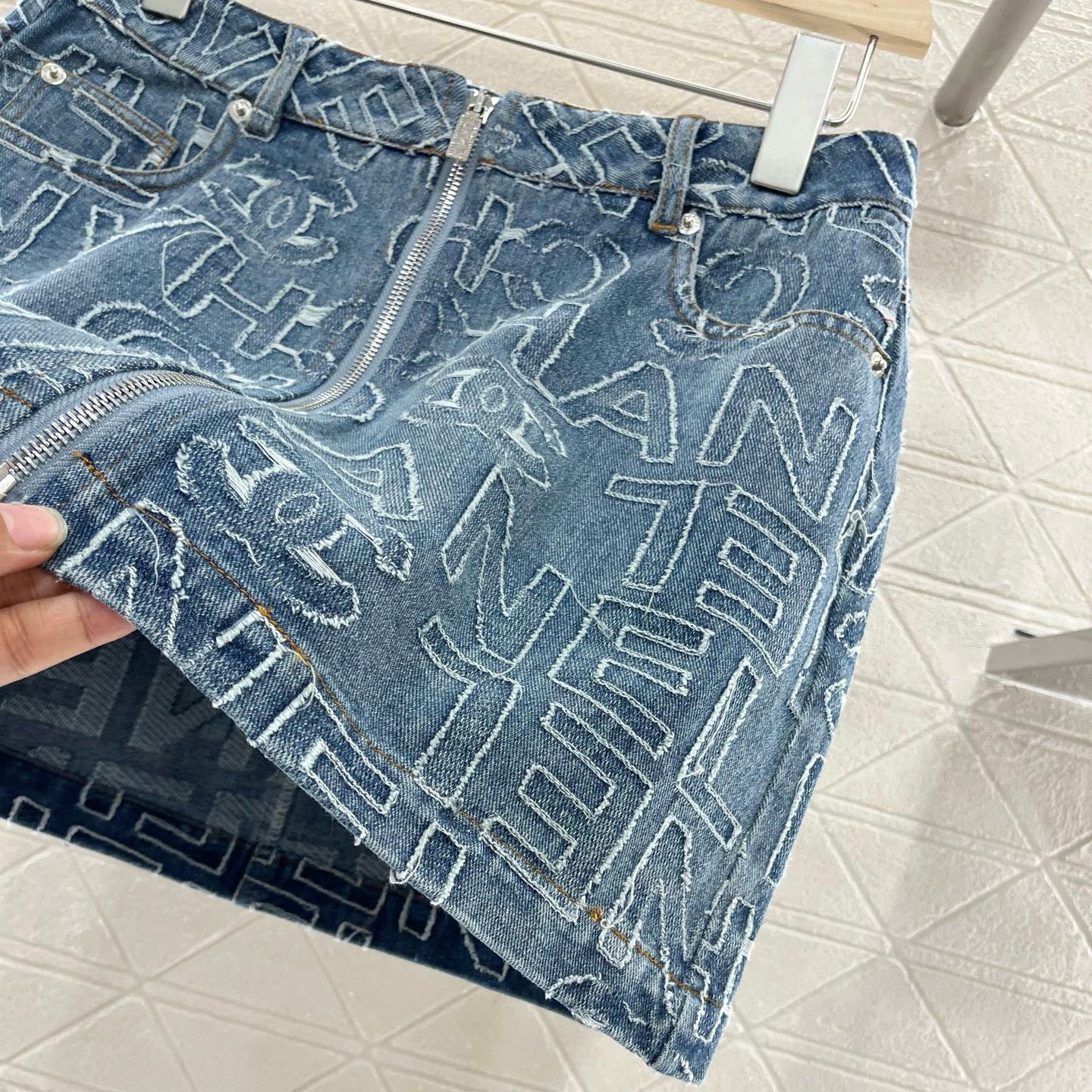 Blue Jacquard Denim Skirt 1025051621