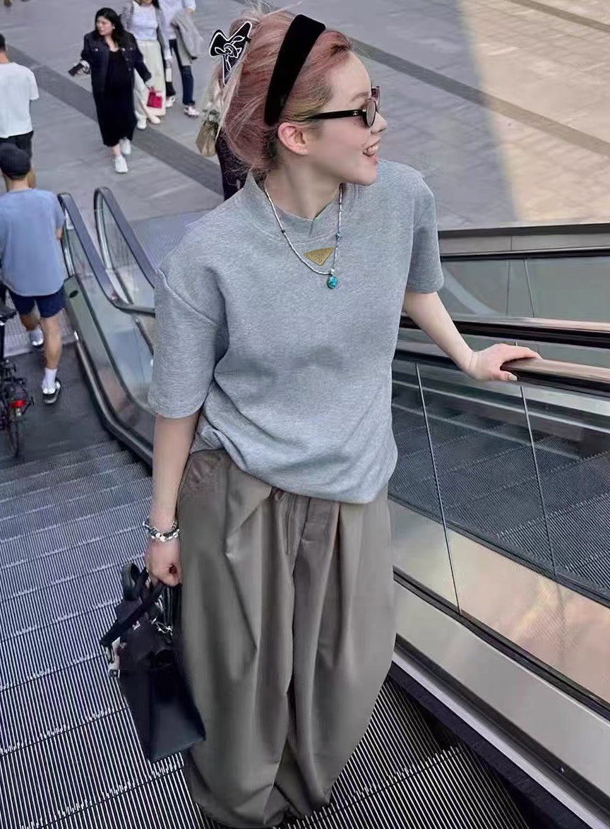 PR Liquid ammonia cotton petal collar straight shoulder T-shirt 1825052002