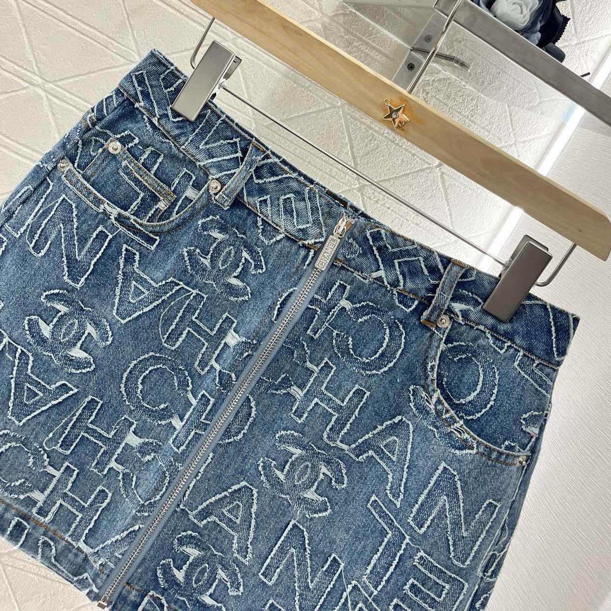 Blue Jacquard Denim Skirt 1025051621