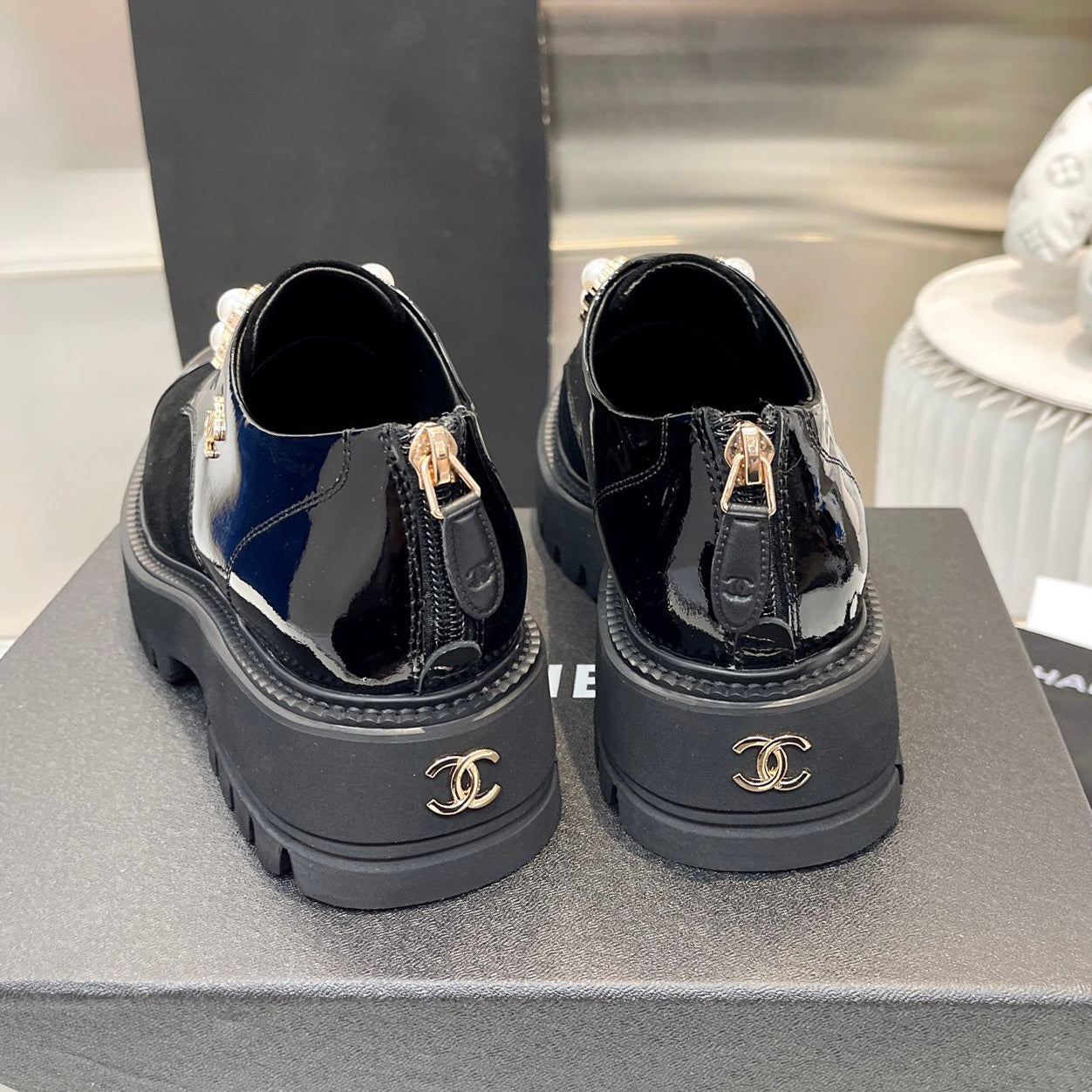 Pearl metal buckle platform leather shoes XC1823100502