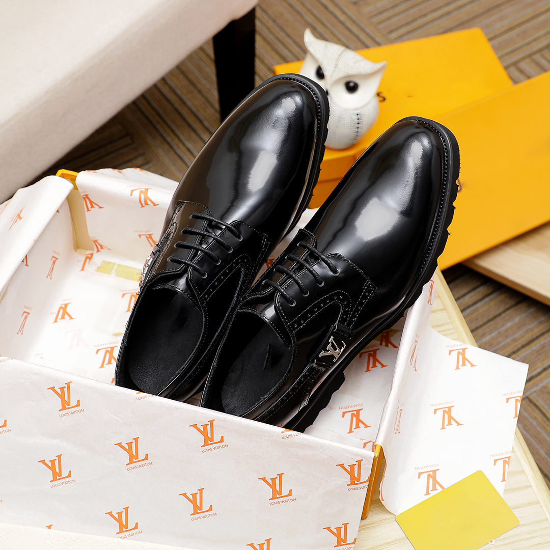 Bright Black Handmade Leather Men's Fashion Dress Shoes