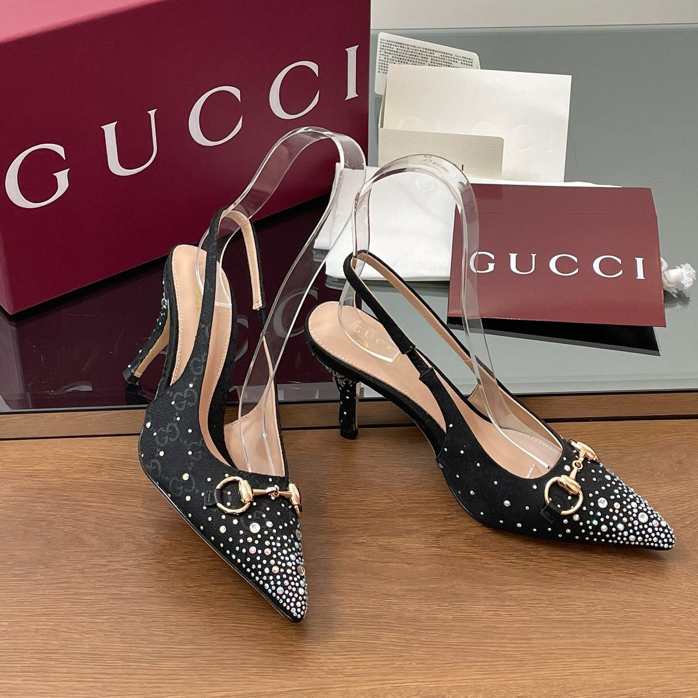 GG Horsebit crystal slingback pumps 1825031003