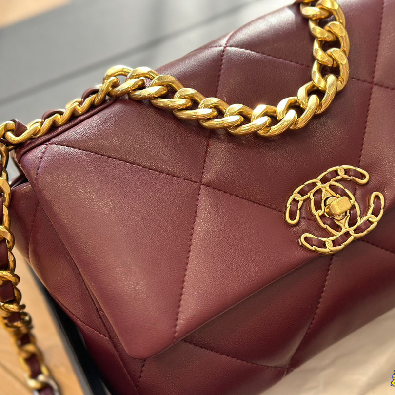 CNL Diamond check wine red chain bag 0724092501