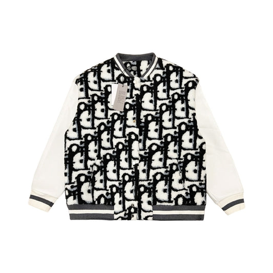 Sherpa Padded Padded Baseball Jacket with Leather Sleeves XC16061401