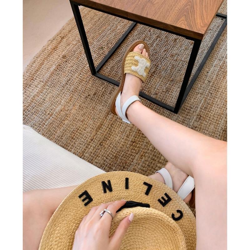 New Fashion Embroidered Hemp Cross Strap Leather Flat Sandals 1024041208